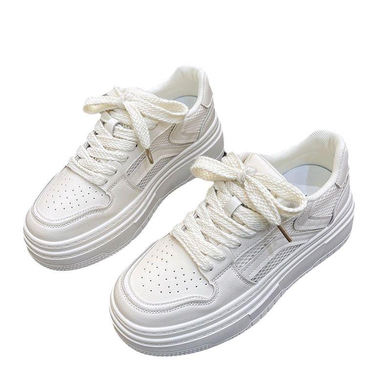 2025 New Spring and Summer Versatile Thick-soled Heightening Casual Shoes Niche Original Board Shoes Mesh Breathable White Shoes Women