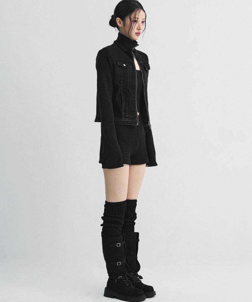 SIAOSIKO Black Denim Jacket Deep Black Knit