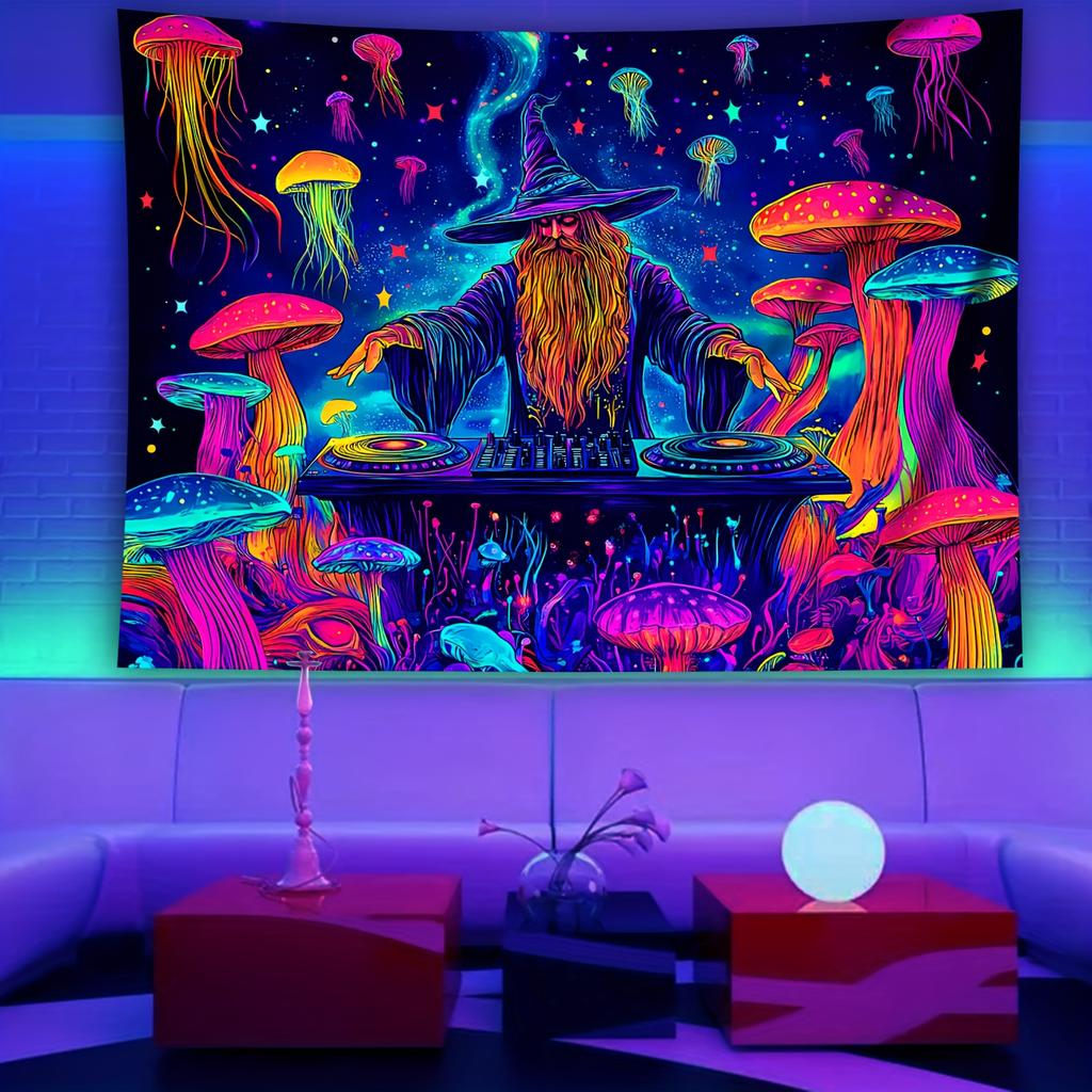 Magical DJ Wizard Tapestry - Perfect for Home Décor, Adding a Touch of Fantasy and Vibrant Color to Your Living Space