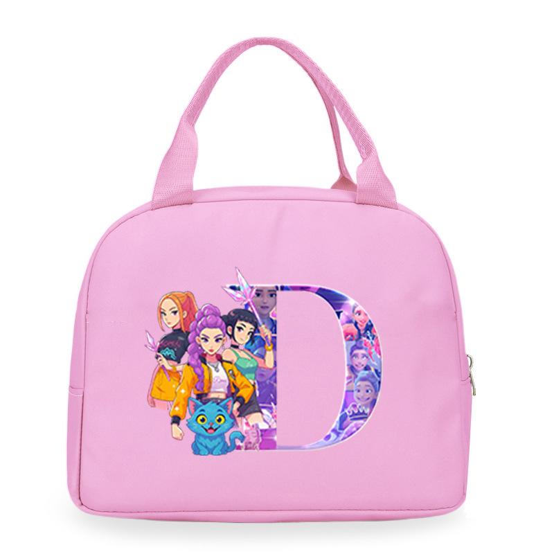 Trend Kpop Anime Cartoon Peripheral 26 Letter Printing Bento Bag Commuter Portable Lunch Box Bag