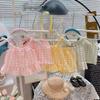 Summer New Girls Kids Sling+Shorts Set Princess Baby Checkered Bow Thin Strap Suits Girl Children Fashion Sweet Waistcoat Skirts