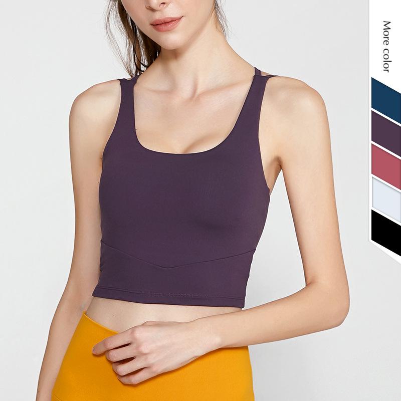 Sports Underwear Breathable Summer Cross Yoga Vest Thin Shoulder Strap Crop Top Solid Color Running Sportswear Women