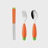 Набор детской столовой посуды из силикона и нержавеющей стали 304 с морковной тематикой: Ложка, вилка и палочки для детского питания
