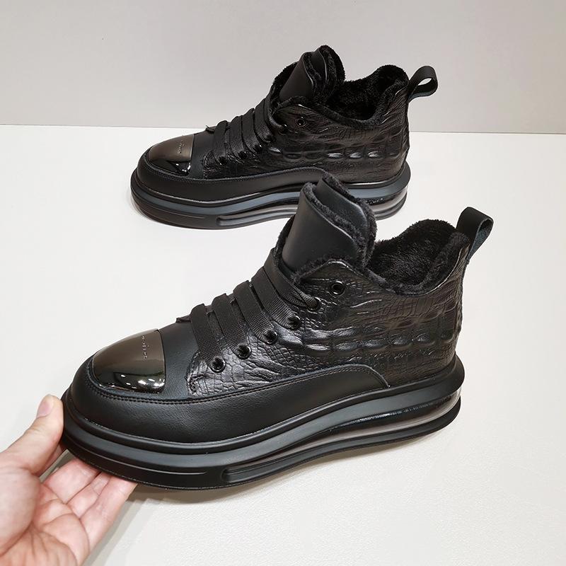 Мужские высокие туфли для скейтбординга из коровьей кожи с рисунком под крокодила, повседневная обувь на воздушной подушке, модный бренд, персонализированная мягкая подошва, спортивная, повседневная, для увеличения роста, мужская