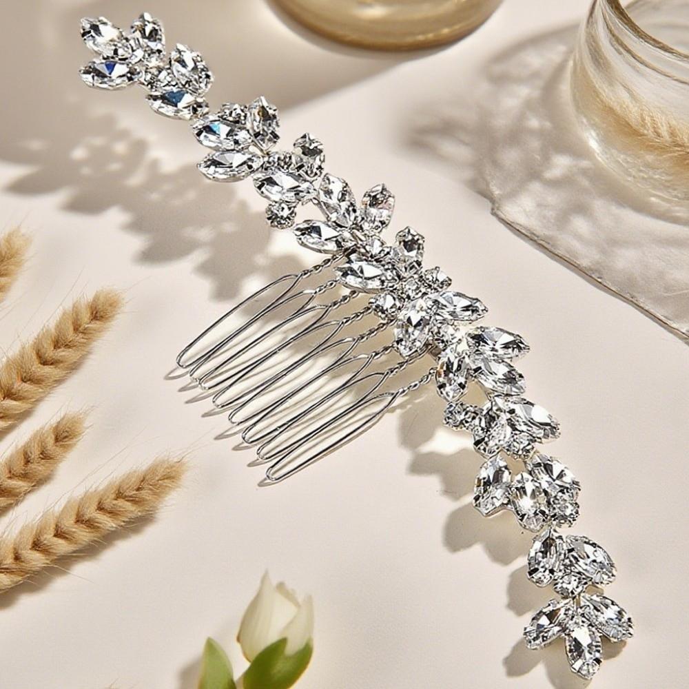 Silver Rhinestone Hairpin Geometric Hair Clip Elegant Toothed Insert Comb  Women