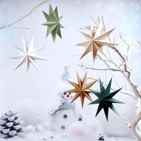 5 шт. Звездные фонари 12 дюймов Бумажные рождественские украшения 9-конечный Подвесной светильник Абажуры Винтаж Фермерский дом Рождественские украшения для вечеринки