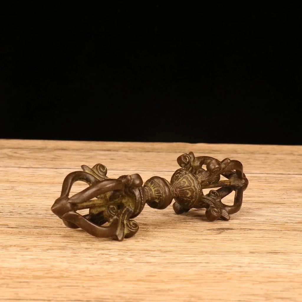 Tibet Buddhism Tibetan Silver Vajra-Pestle Phurba Holder Faqi Statue Red Copper