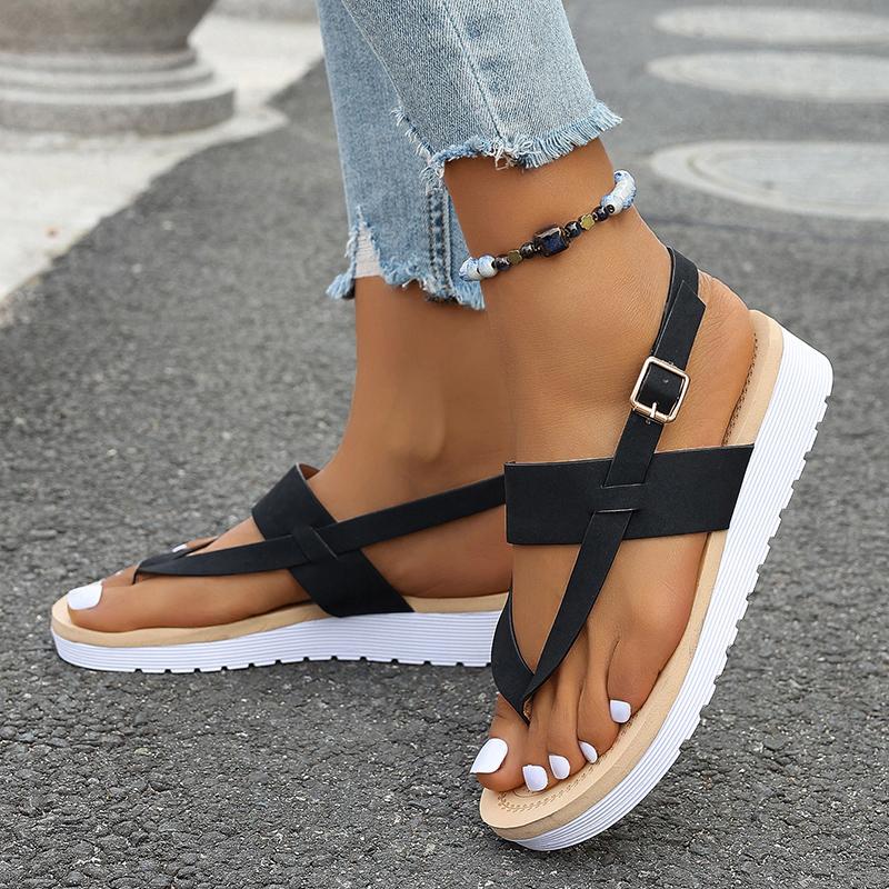 Fashion Roman Style Flat Sandals for Women Summer 2024 Lightweight Non Slip Beach Shoes Woman Buckle Strap Clip Toe Gladiator Sandalias