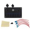 12V 24V 6 Gang Car Boat LED Rocker Switch Panel Dual USB Voltmeter Cigarette Lighter Blue