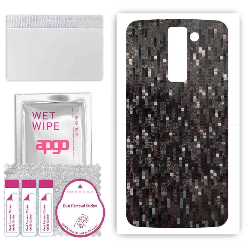 apgo Protective Skin Sticker for the Back Compatible with LG K8, Wrap Film, Foil, Vinyl - Pattern Carbon Black Pixel