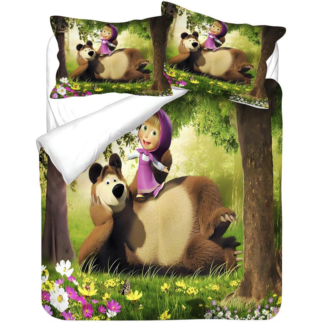 Masha and the Bear Baby Bedding Set, Brushed Soft Machine Washable, Cute Holiday Gift for Kids Room Decor