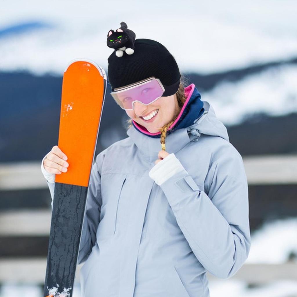 Новая милая шапка-шлем для катания на лыжах с ушками кошки, двойная доска, мужчины, женщины, одинарная доска, черная, плюшевая, накладка на шлем, защита для улицы, теплая