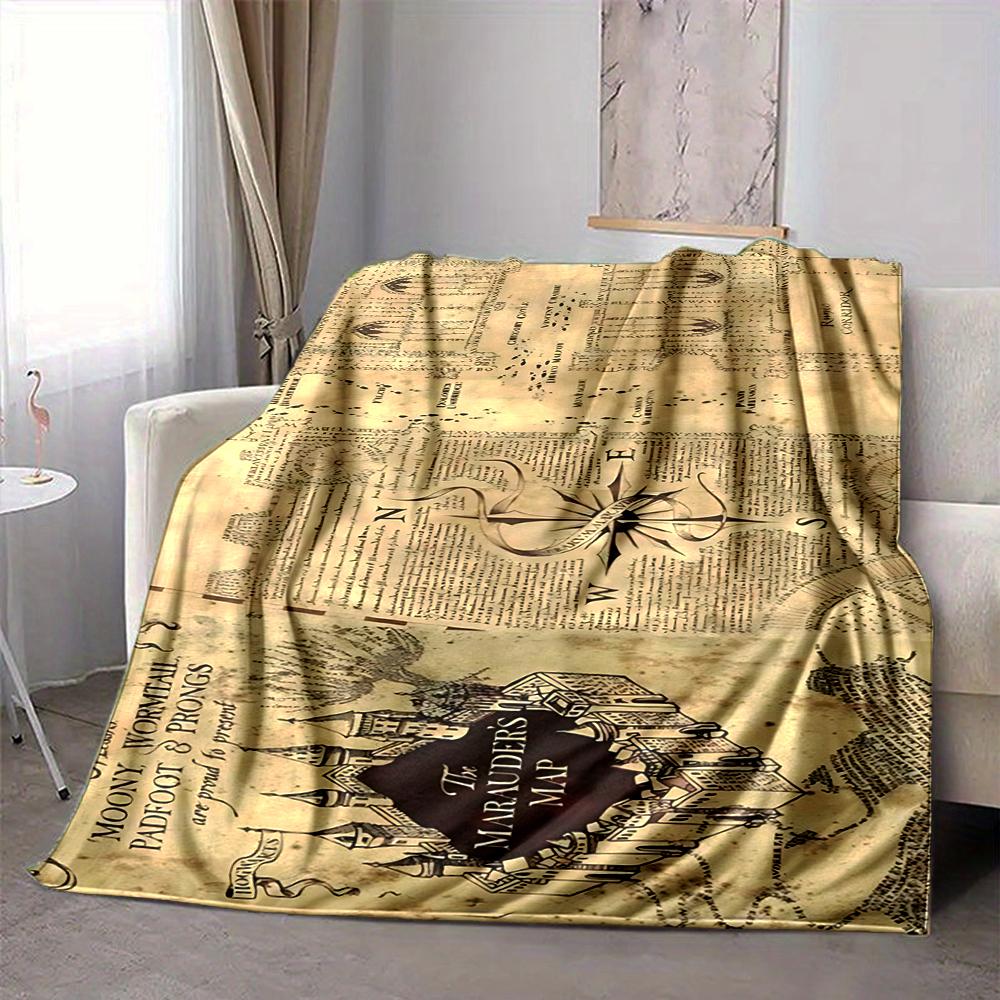 1Pc Harry Potter'S Map Mystery Flannel Blanket, Soft And Comfortable, Casual Warm, Camping Travel, Christmas, Halloween Xmas Gift Y1604