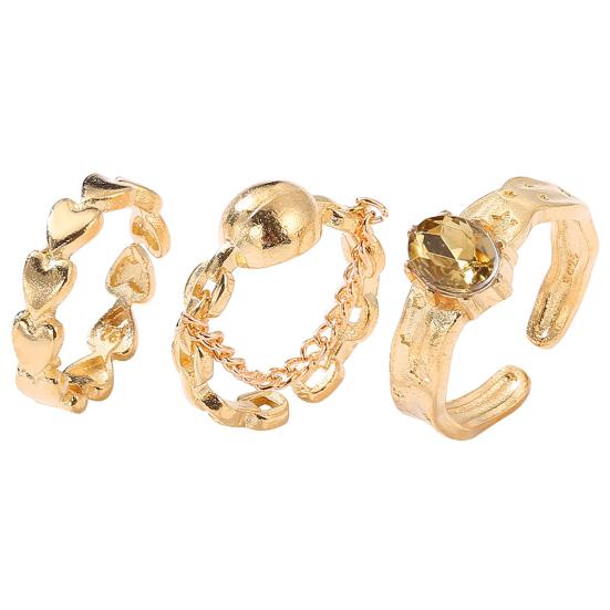 1 Set Women Ring Heart Shape Chain Decor Opening Design Metal Finger Ring Dates Parties Jewelry Accessory