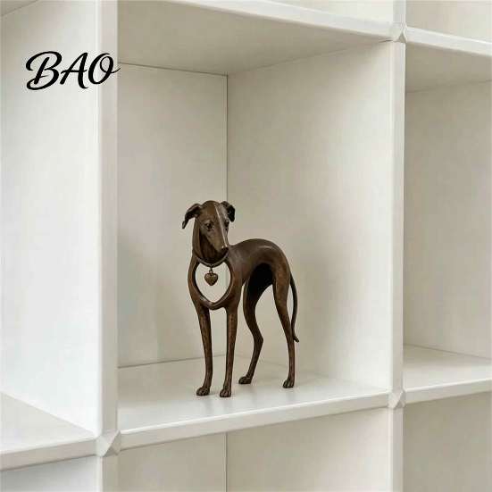 Heart Shaped Pet Sculpture Vintage Whippet Greyhound Dog Figurine with Hanging Charm, Elegant Rustic Farmhouse Shelf Ornaments Resin Animal