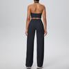 Женский однотонный костюм для йоги с широкими штанами: Двусторонняя brushed двухкомпонентная sets для бега и фитнеса