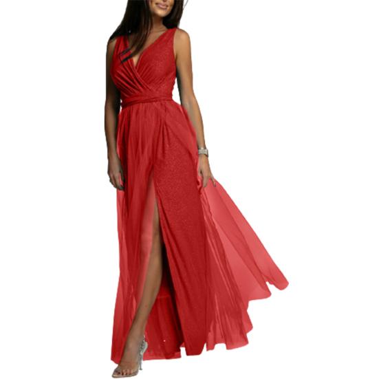 Платье макси для выпускного вечера с глубоким V-образным вырезом, двухслойное банкетное платье до щиколотки