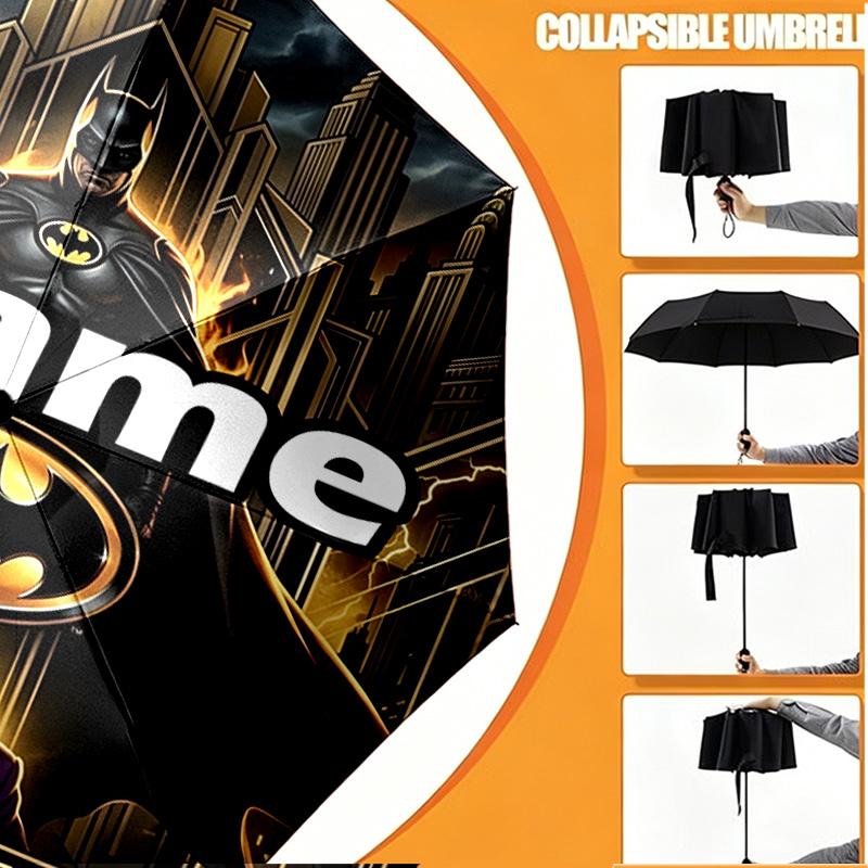Custom Name Personalized Batman Print Umbrella, Auto Open Close, 8‑Rib Sturdy Frame, Commute Camping Hiking Use, Birthday Gift