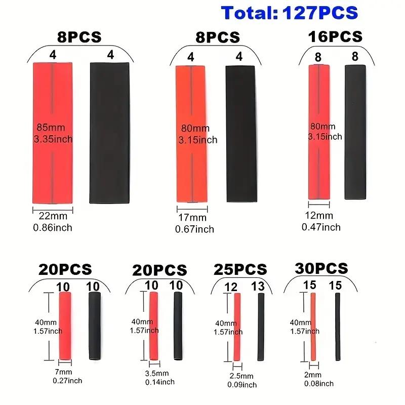 Трубка 2:1 Ассортимент Полиолефиновая трубка Оплетка для автомобильных кабелей Комплект для обмотки проводов 127 шт. Черный Красный Термоусадка