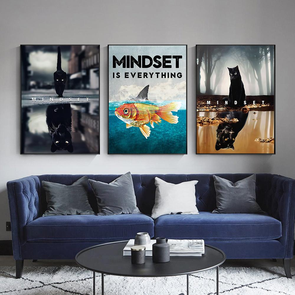 Mindset is Everything, мотивационная картина, настенный холст, художественный постер, причудливое изображение животного для офиса, домашнего декора, Cuadros