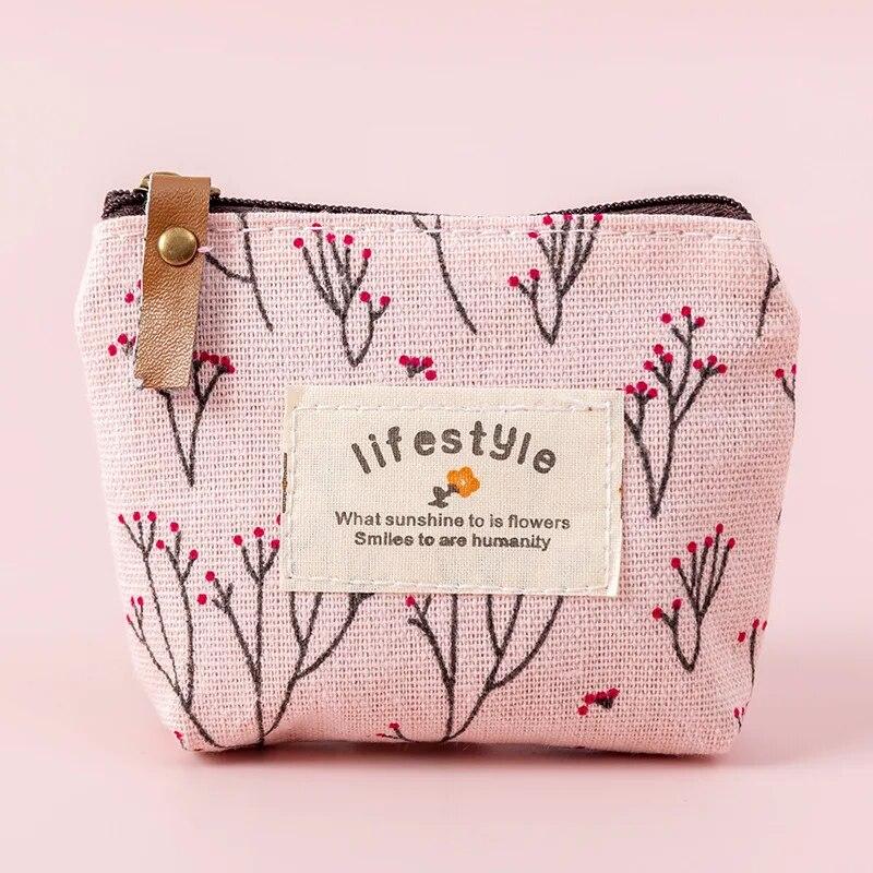 Свежий и Милый Канвасовый Кошелек для Монет с Цветочным Узором и Застежкой-молнией для Женщин и Девочек