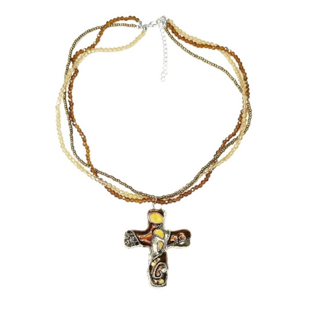 Metal Pendant Beaded Chain Necklace Multicolor Sweater Necklace Punk Gothic Cross Necklace Travel