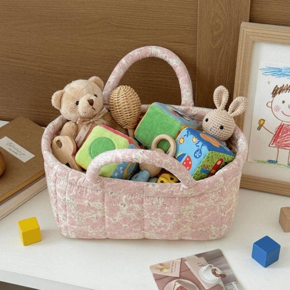 Quilted Quilted Storage Basket Dual Handles Fabric Organizer Bin Bedroom Storage