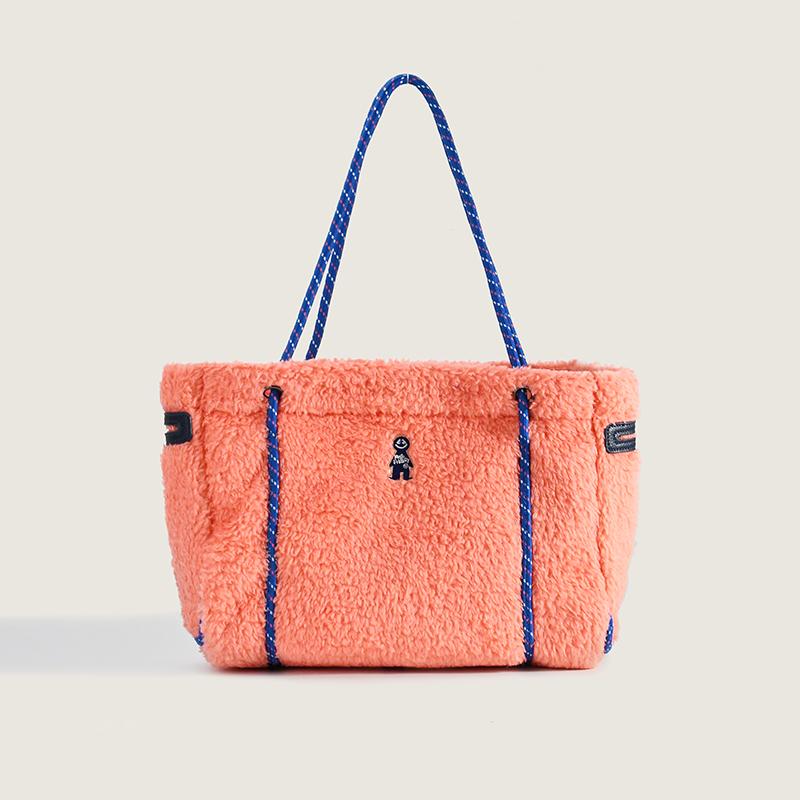 Luxury Soft Plush Tote Rope Handle Women Shoulder Bag Large Faux Fur Handbag Winter Warm Fluffy Shopper Bags for Women