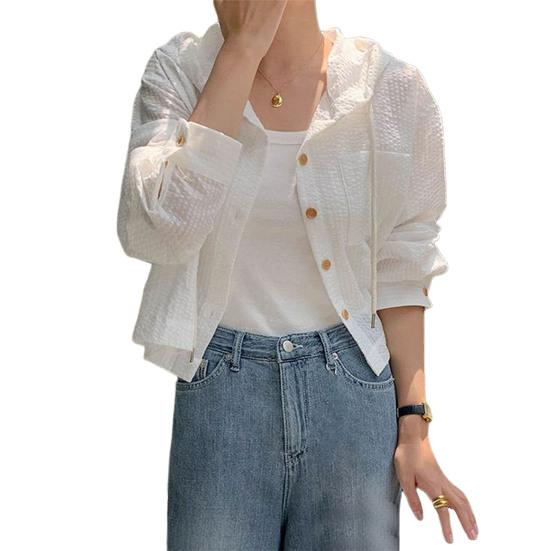 Женские полосатые рубашки на пуговицах с капюшоном и длинными рукавами, летний кардиган с защитой от солнца