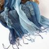 Linen Tie-Dye Scarf Gradual Change Imitation Blue Dye Batik Scarf Women'S Style Shawl Fringed Warm Silk Scarf