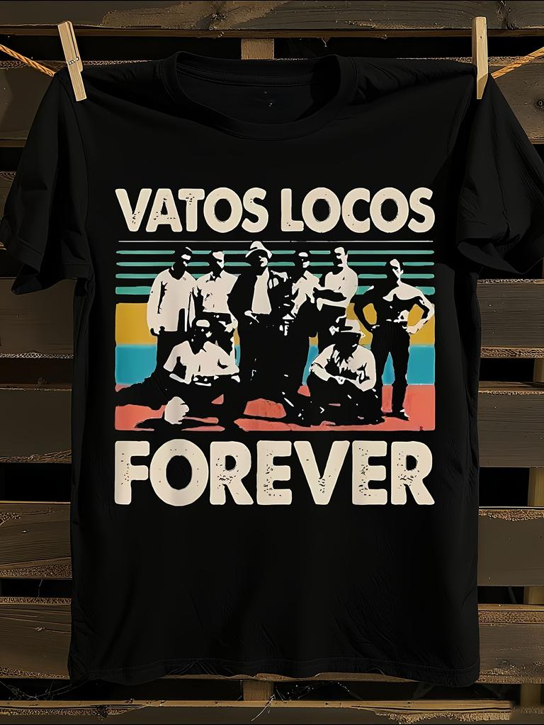 Vatos Locos Forever Graphic T-Shirt Mens Tshirt Womens Tshirts with Letters Print Short Sleeves T-Shirt Casual Street Tee Shirt Top