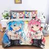 Комплект постельного белья с 3D-принтом аниме Re Zero Рем Рам для мальчиков и девочек, двуспальный, королевский размер, пододеяльник, наволочка, кровать, детский, взрослый, домашний текстиль