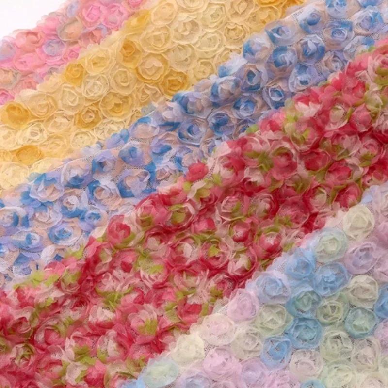 1Yard Three-Dimensional Rose Petal Embroidery Fabric 130cm Width DIY Costume Dress Birthday Party Decrotation Embroidery Fabric