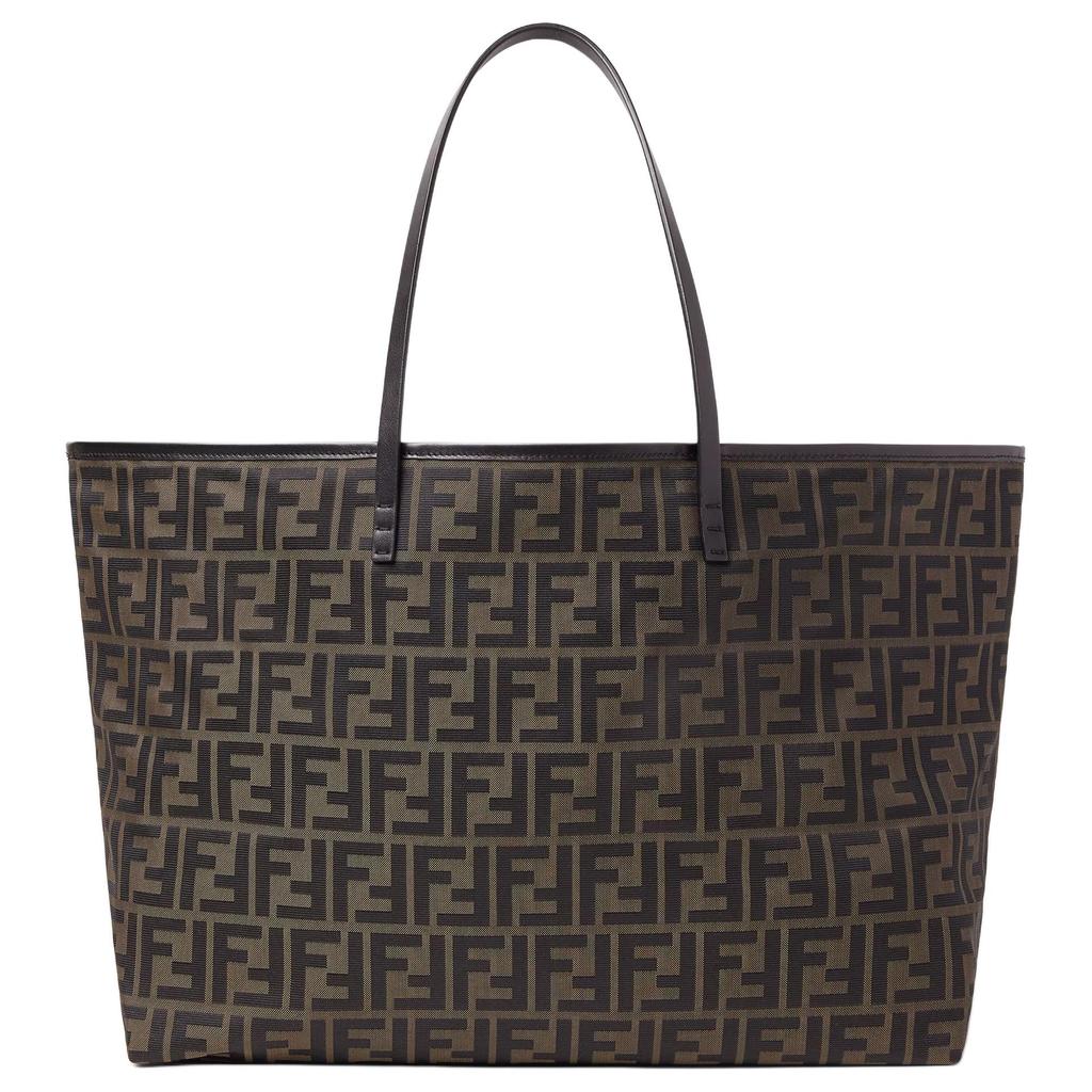 Fendi Roll Qixi Selection Monogram Print Tote Shoulder Bag Medium Black Women tote bags 8BH444-B1J2F-1PR4