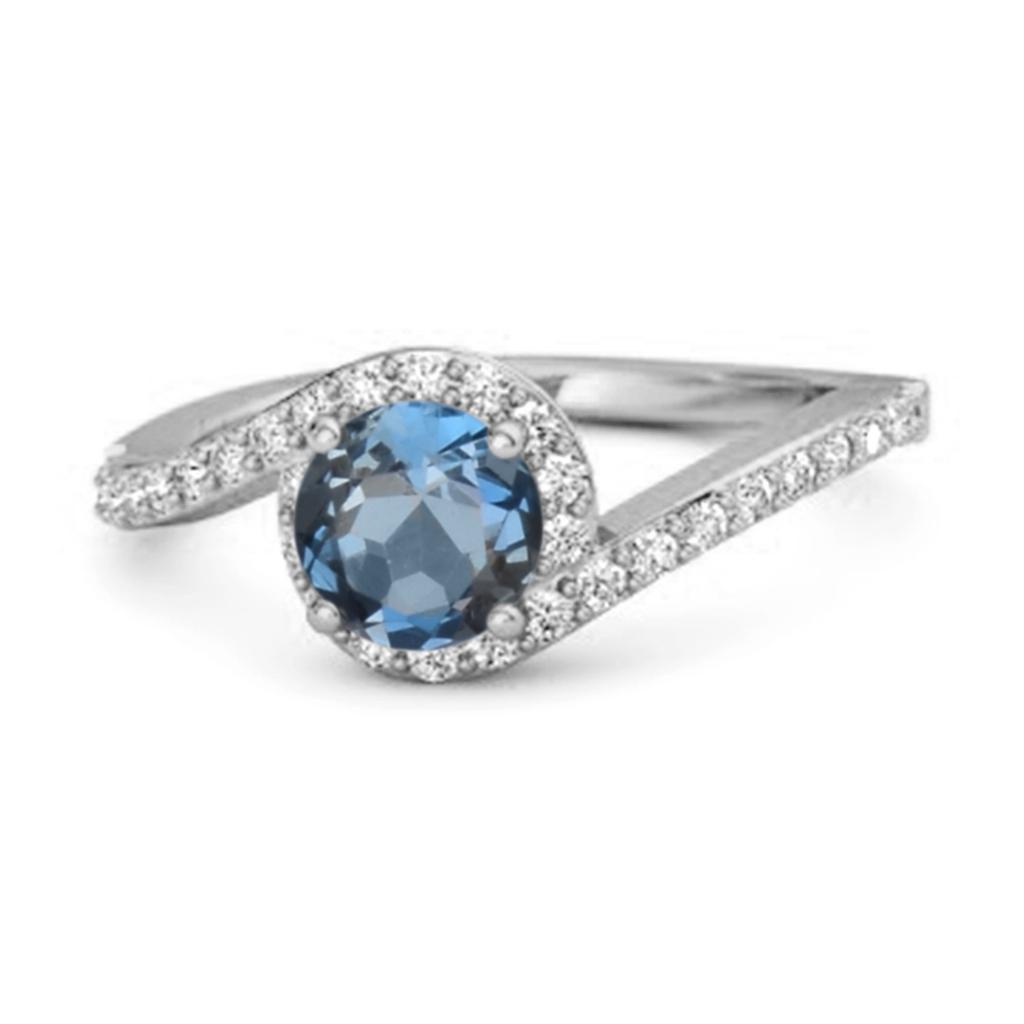 London Blue Topaz Halo Twist Pave Band Ring - 925 Sterling Silver