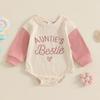Baby Girl Romper Long Sleeve Round Neck Letter Embroidery Waffle Bodysuit Little Girl Outfit