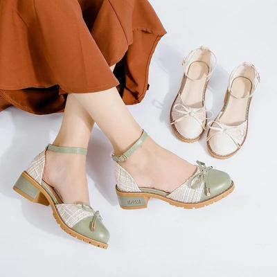 Женские туфли на толстом каблуке, с коротким носком, с неглубоким вырезом, для студентов, милые туфли Мэри Джейн на одной пуговице