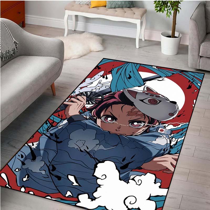Demon Slayer Art Print Floor Mat Living Room Game Room Carpet Camping Picnic Mat Doormat Floor Mats Anime Room Decor Area Rug