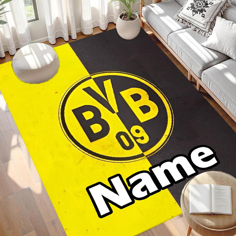 Custom Name Personalized Borussia Dortmund Print Carpet, Versatile Home Decor Rug, for Playroom, Apartment, Balcony, Entryway, Hallway Gift