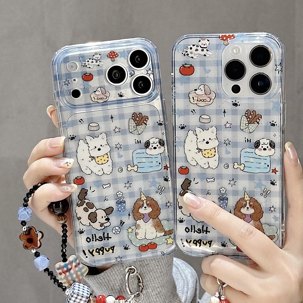 Double-sided imd cute plaid dog suitable for iPhone17promax mobile phone case Apple 16 protective case anti-drop