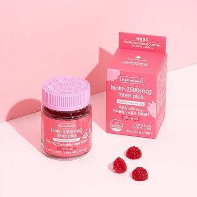 Herbaland Биотин 2500 мкг Внутренний плюс растительные жевательные конфеты 30 жевательных таблеток (запас на 1 месяц)