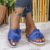 Large Size Women's Shoes One-word Cool Slippers Women's Outer Wear European and American Summer Slope Heel Bow Women's Beach Thick-soled Sandals