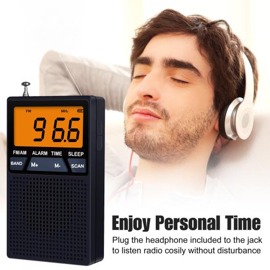 Portable AM/FM Radio Mini 2 Band Radio with Speaker Multipurpose Time Display