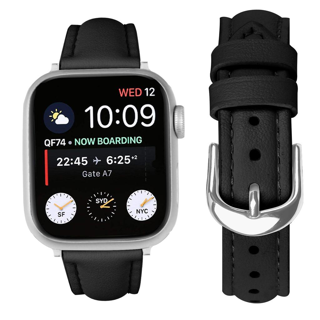 Watch Band For Apple Watch Ultra 3 2 1 49mm/Series 11 10 46mm/9 8 7 45mm/SE3 SE2 SE 6 5 4 44mm/3 2 1 42mm Genuine Cow Leather Strap with Silver Buckle