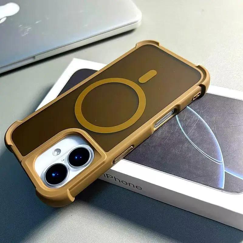 For Magsafe Armor Bumper Matte Phone Case For iPhone 17 Air 15 16 14 12 13 11 17 Pro Max 16 Plus Hard Shockproof Hybrid Cover