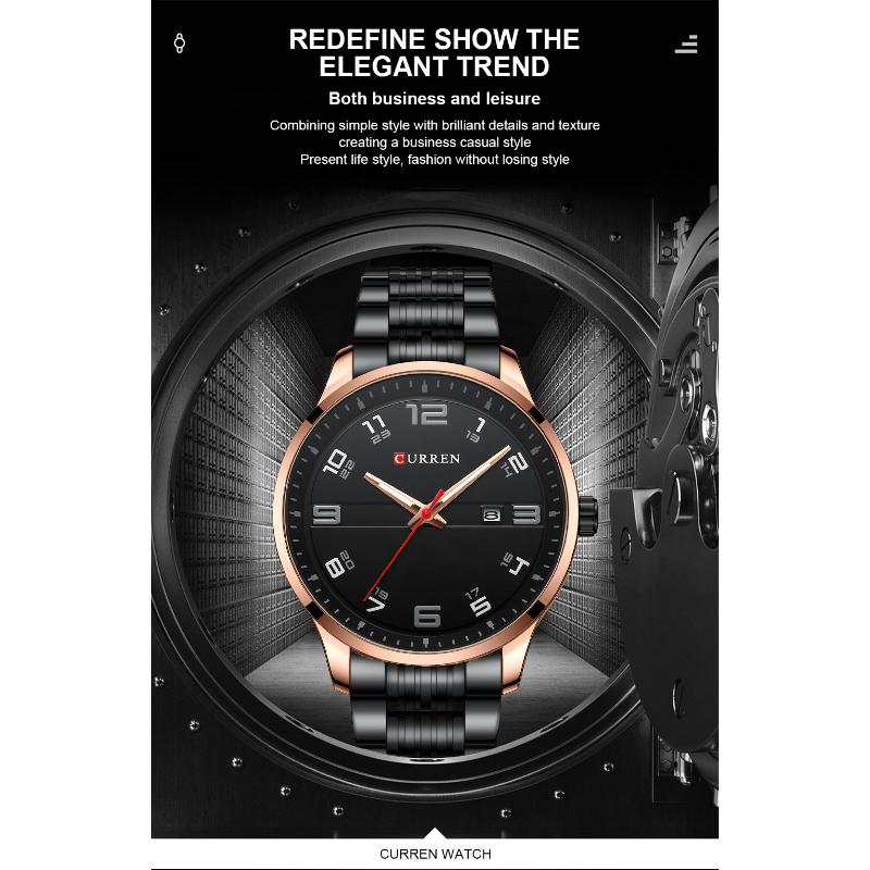 CURREN New Men's Watch Business Steel Band Quartz Watch Simple Calendar Scale Casual Watch
