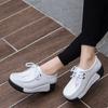 Genuine Leather Women Walking Shoes 5cm High Wedges Heels Shoes Lace-up Platform Shoes Loafers Mother Shoes