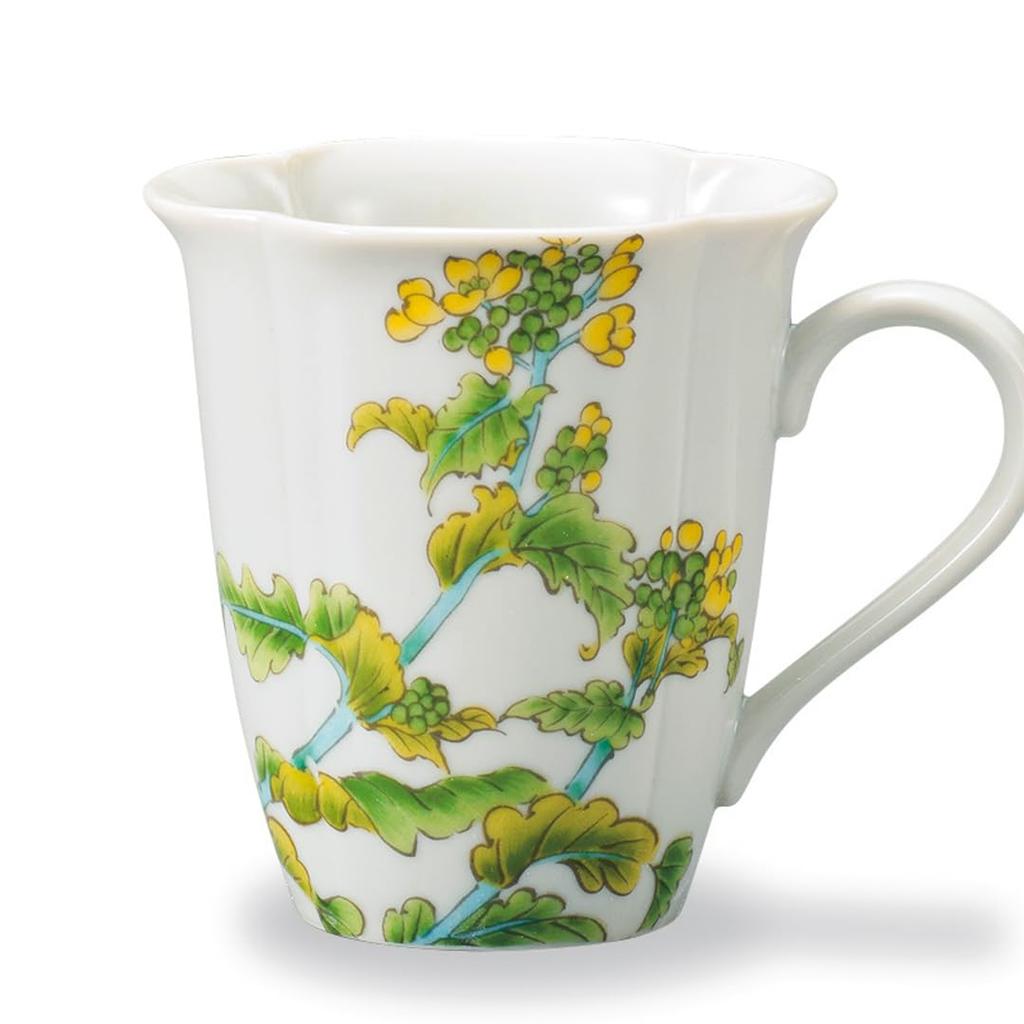 Kutani Ware Iwataya "Japan's Beautiful Four Seasons" Mug, Rape Blossoms (February), AP7-5157