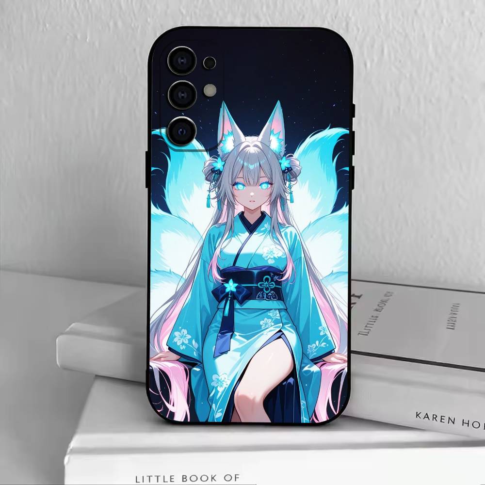 Fox Girl Phone Case Black Silicone Soft For Samsung S25,S24,S21,S22,S23,S30,Ultra,S20,Plus,Fe,Lite