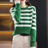 Autumn and Winter Women's Knitted Sweater Color Matching Stripes Slimming Loose and Lazy Style Western-style Base Sweater